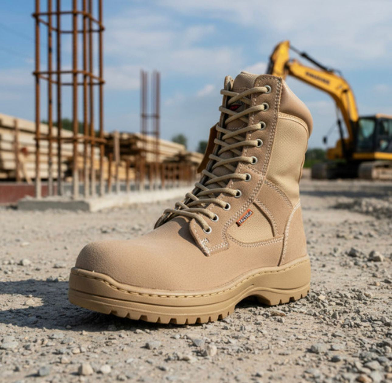 Bota táctica de piel Trébol Con Punta De Acero Negra y Arena