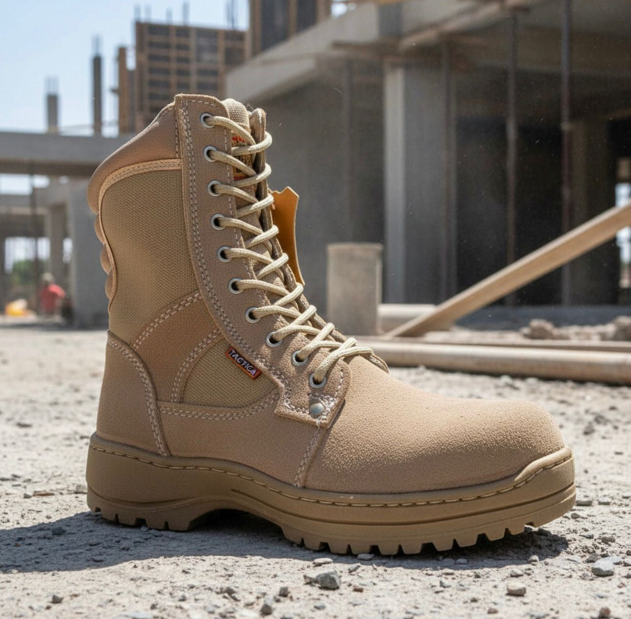 Bota táctica de piel Trébol Con Punta De Acero Negra y Arena