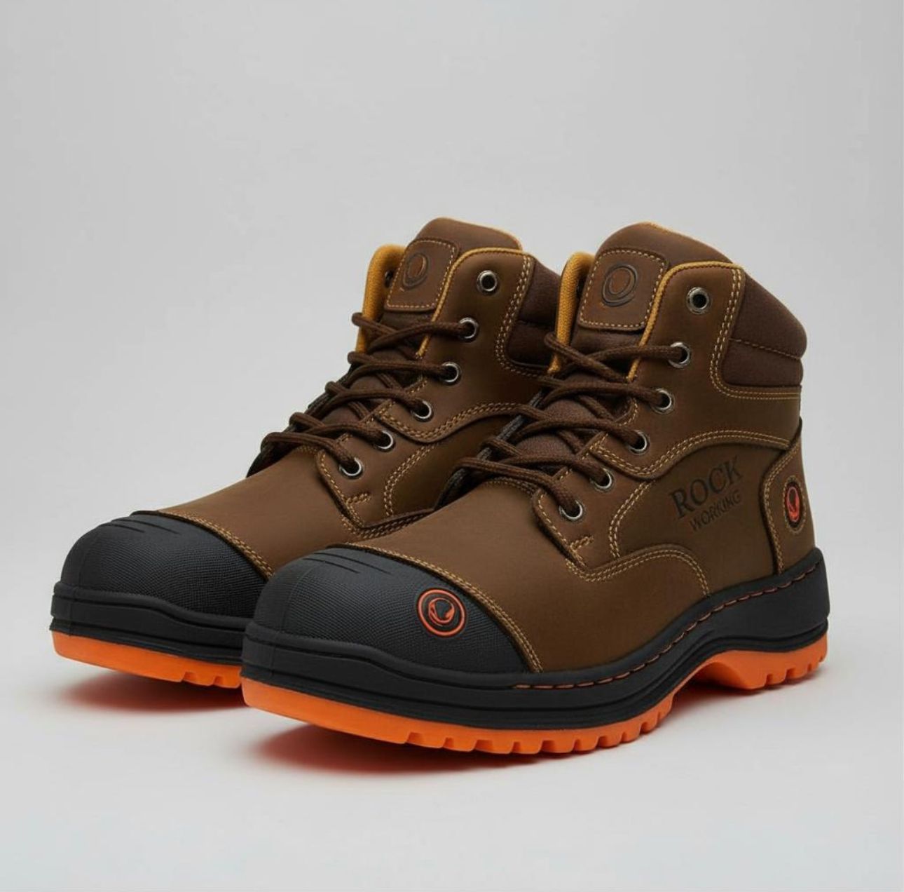 Bota Industrial Rock Hander De Piel Cafe Oscuro Con Casco Acero 1013