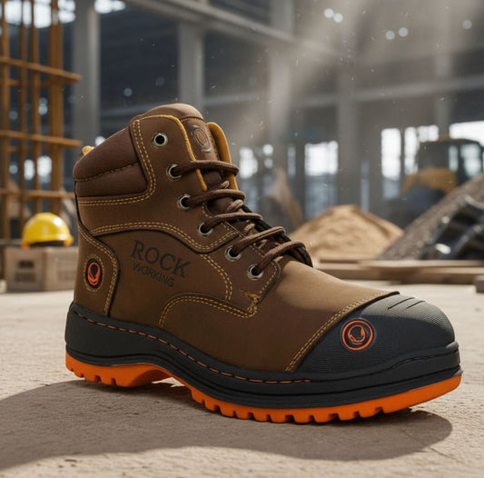 Bota Industrial Rock Hander De Piel Cafe Oscuro Con Casco Acero 1013