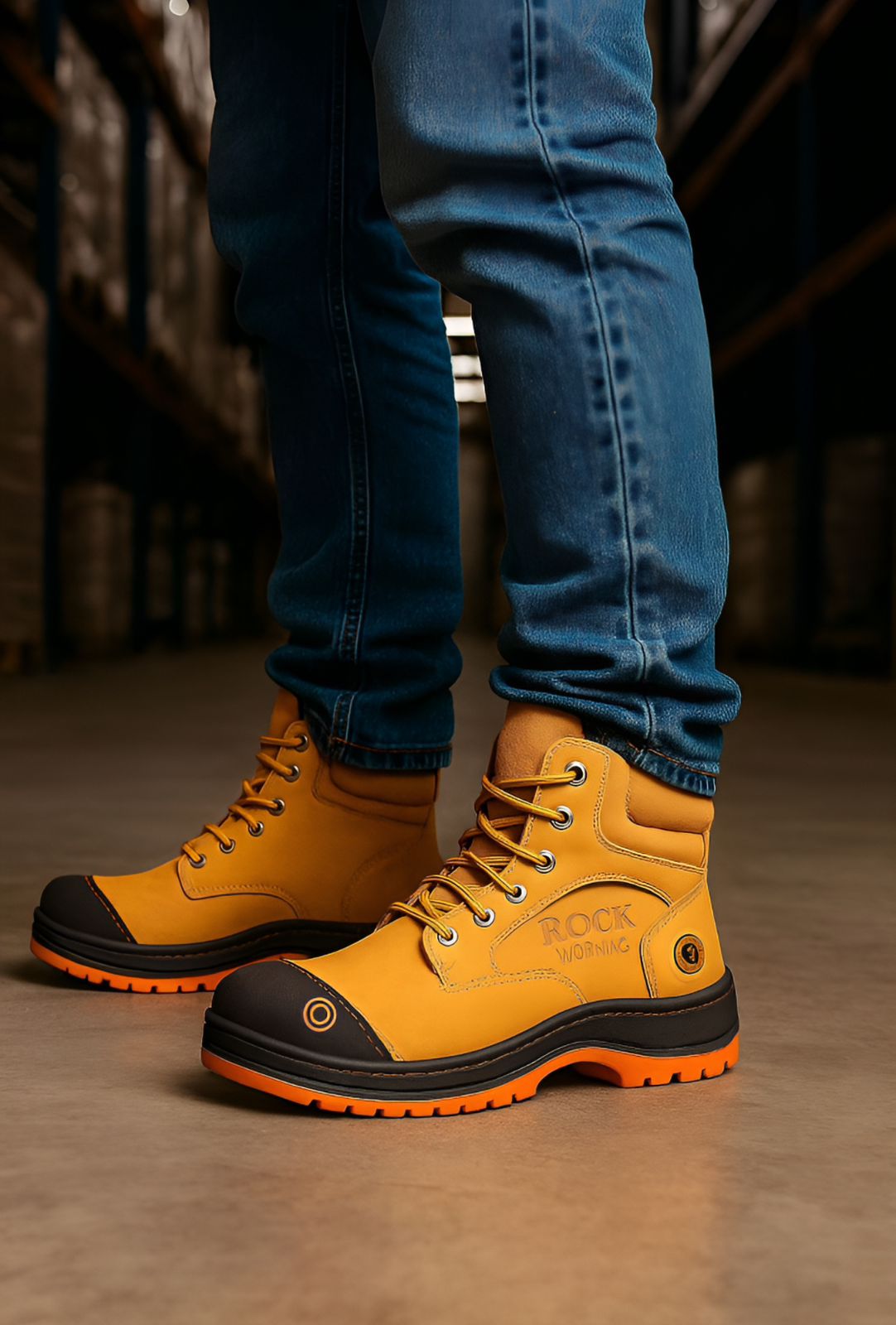 Bota Industrial Rock Hander De Piel Miel Casco Acero 1013