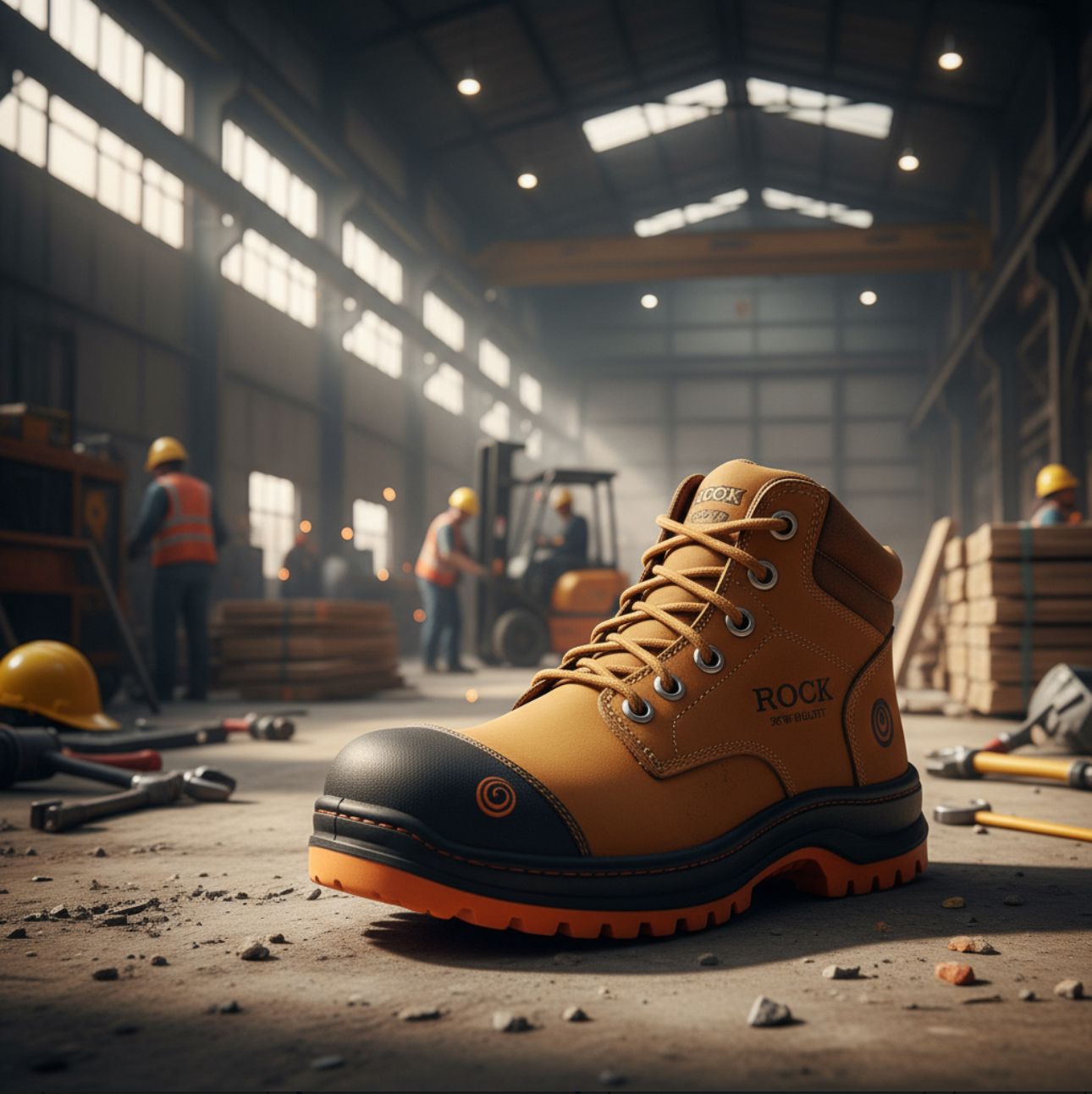 Bota Industrial Rock Hander De Piel Avellana Con Casco Acero 1013