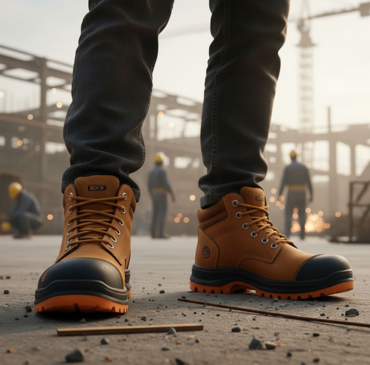 Bota Industrial Rock Hander De Piel Avellana Con Casco Acero 1013