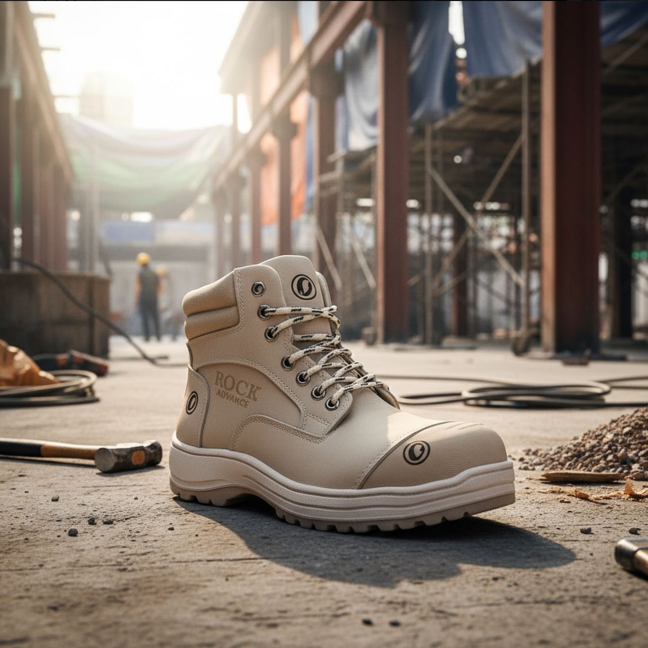 Bota Industrial Rock Hander De Piel Gris Con Casco Acero 1013