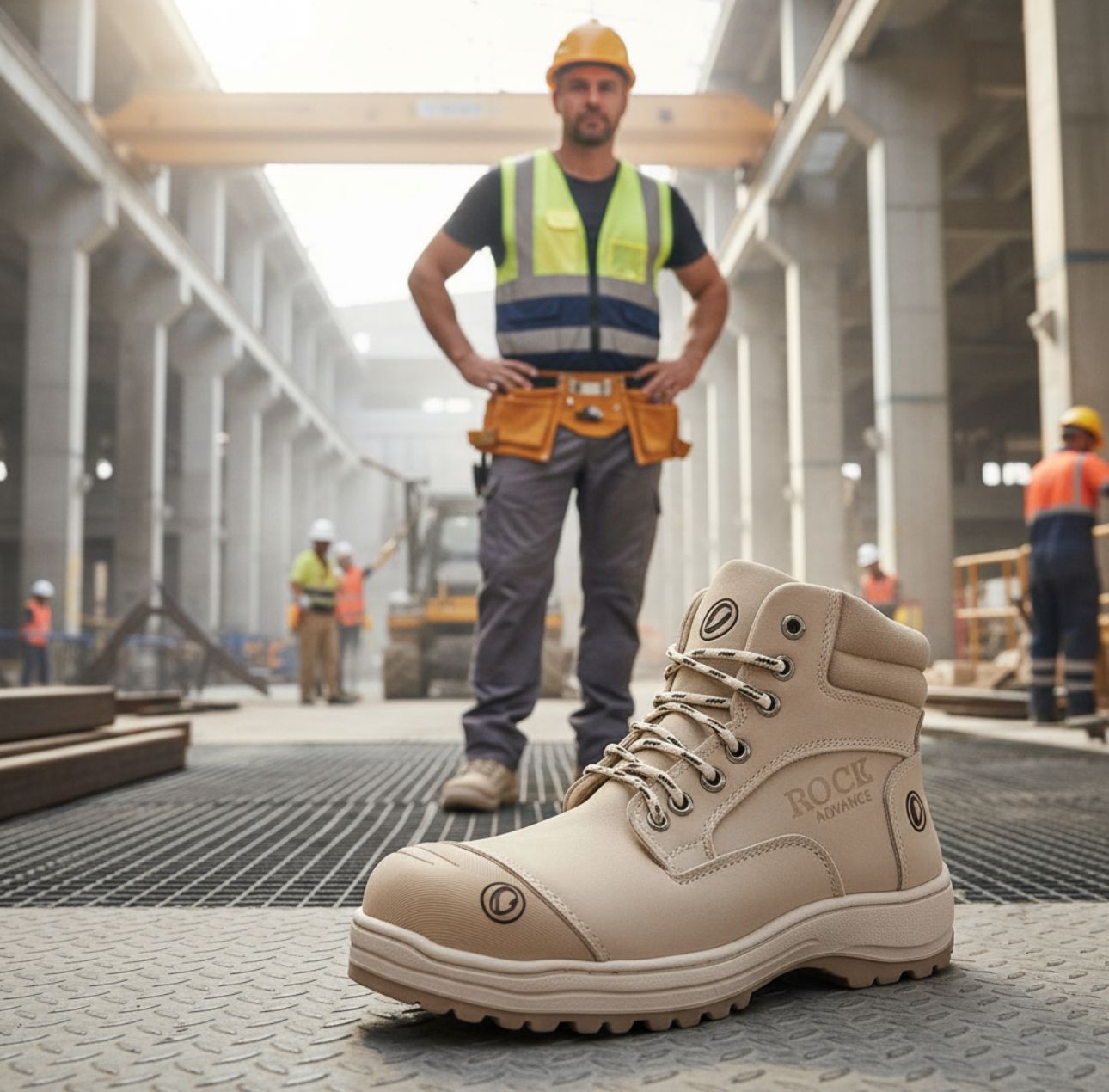 Bota Industrial Rock Hander De Piel Gris Con Casco Acero 1013