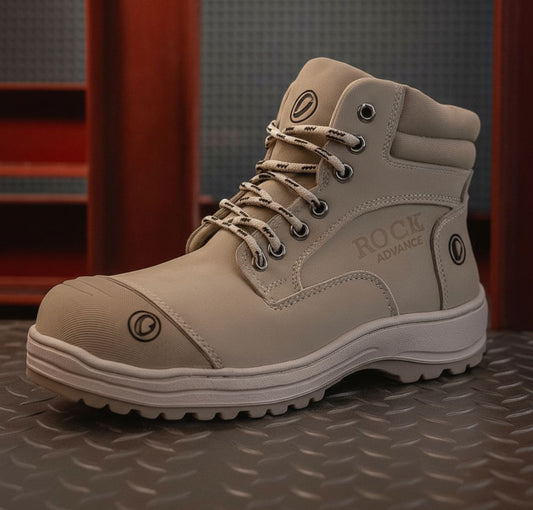 Bota Industrial Rock Hander De Piel Gris Con Casco Acero 1013