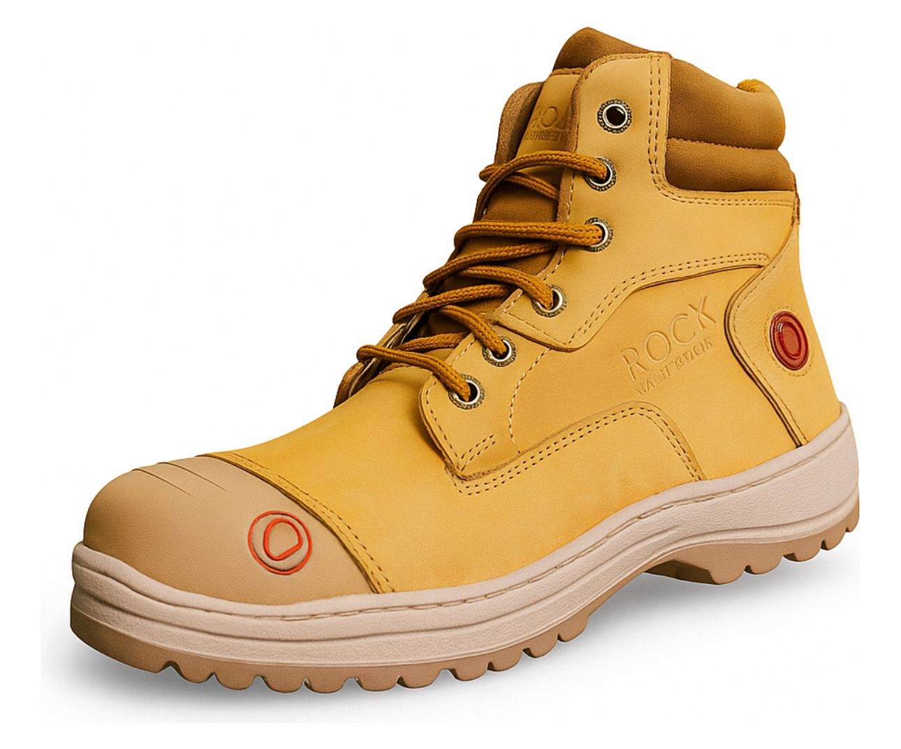 Bota Industrial Rock Hander De Piel Amarillo Con Gris Casco Acero 1013