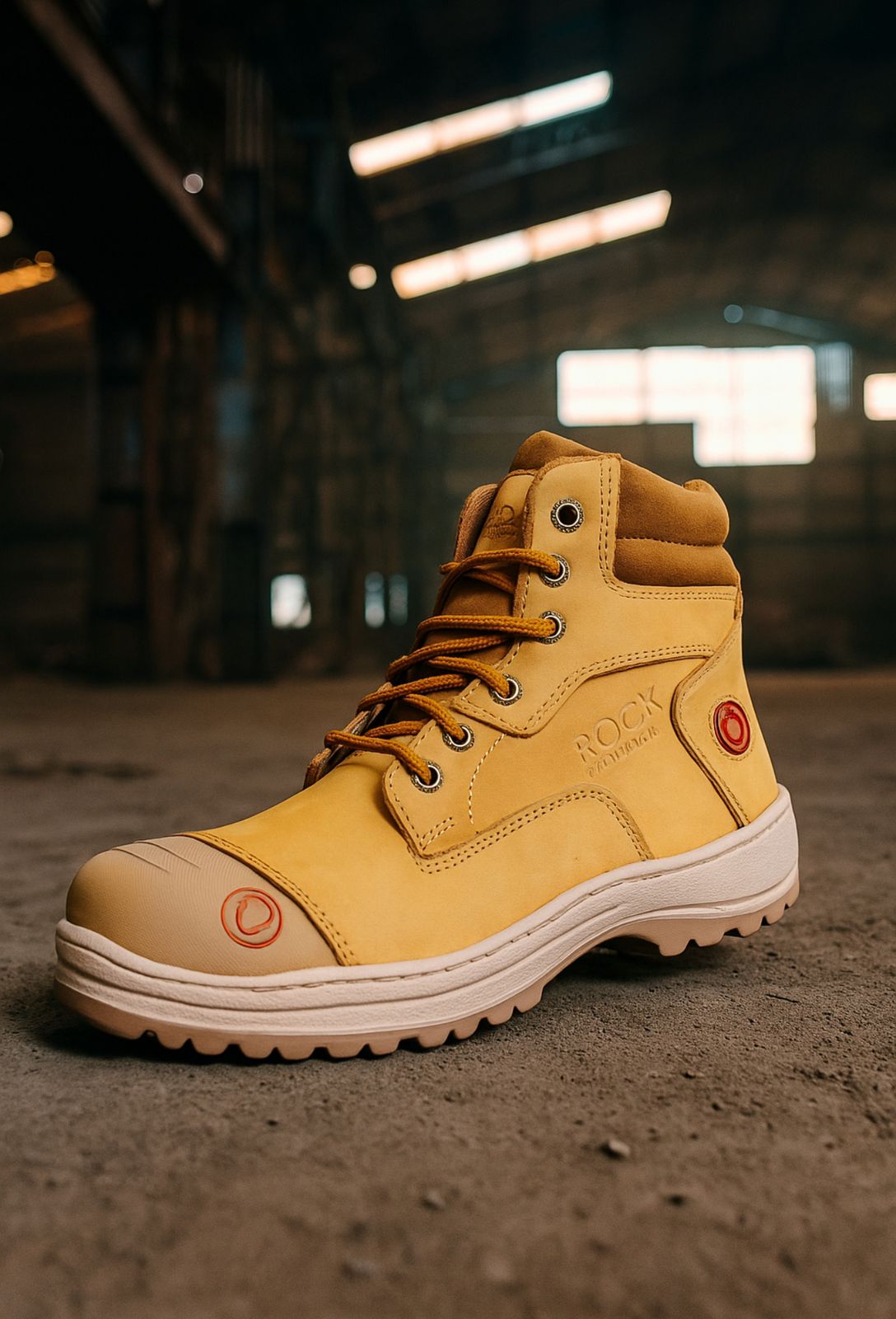 Bota Industrial Rock Hander De Piel Amarillo Con Gris Casco Acero 1013