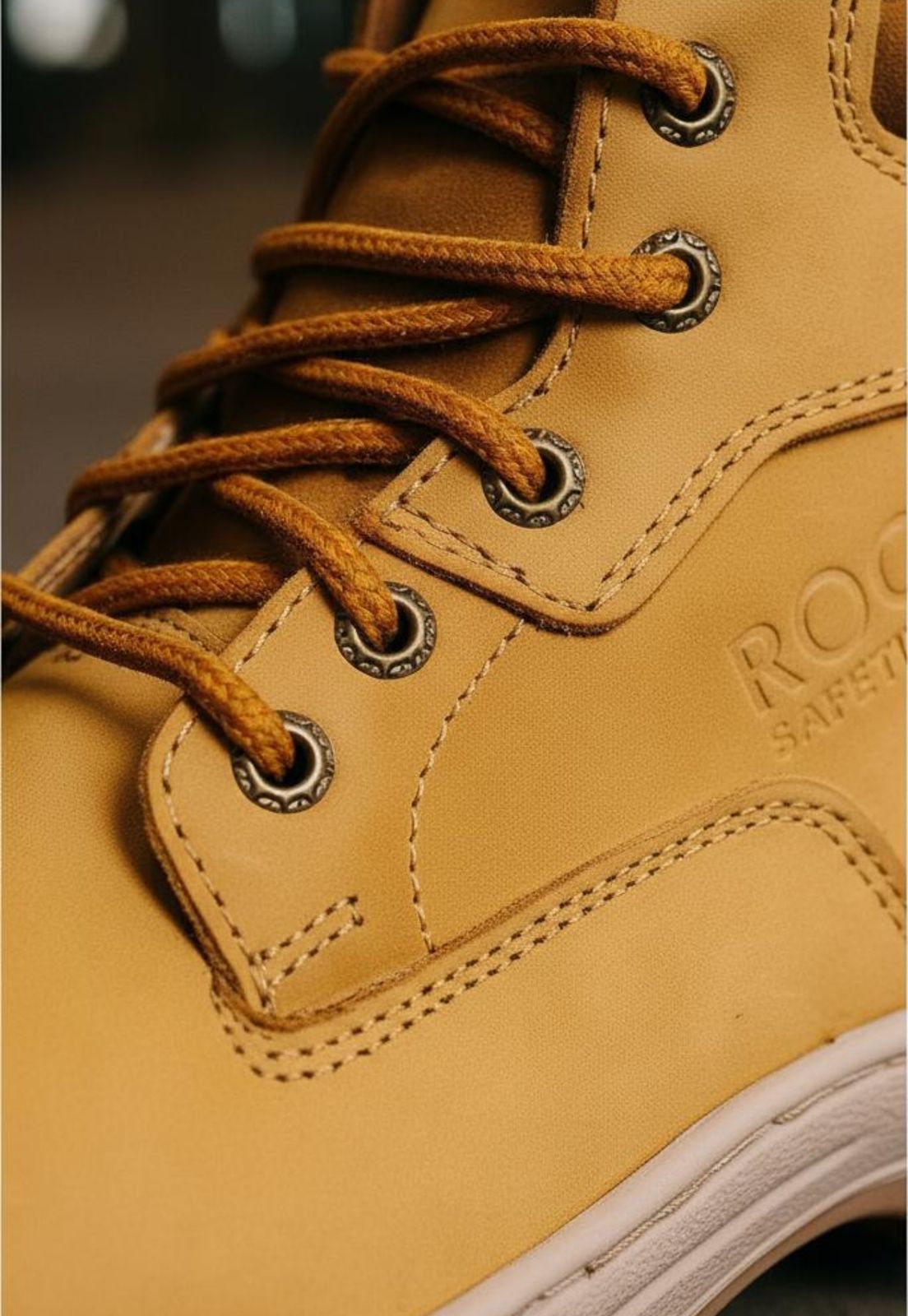Bota Industrial Rock Hander De Piel Amarillo Con Gris Casco Acero 1013
