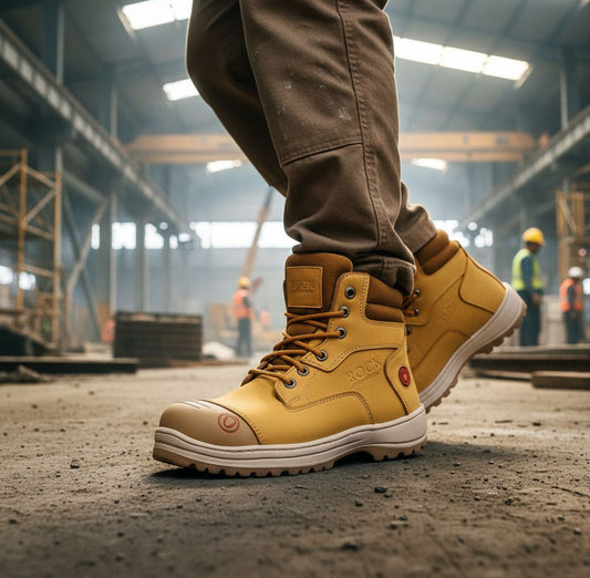 Bota Industrial Rock Hander De Piel Amarillo Con Gris Casco Acero 1013