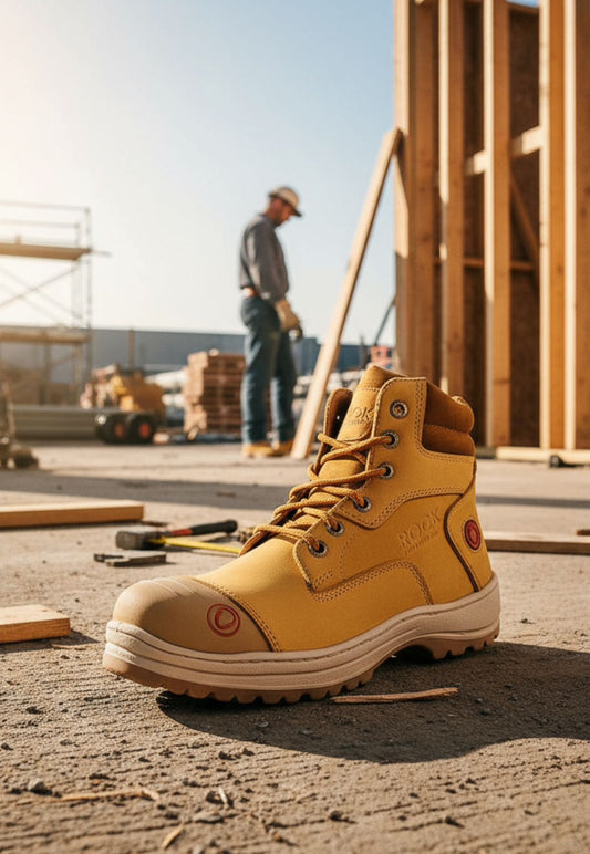 Bota Industrial Rock Hander De Piel Amarillo Con Gris Casco Acero 1013