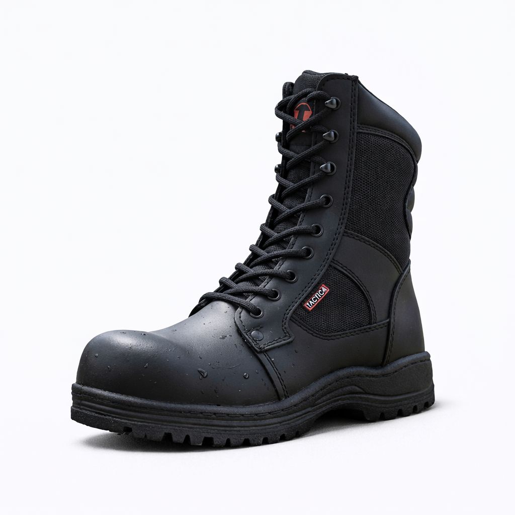 Bota táctica de piel Trébol Con Punta De Acero Negra y Arena