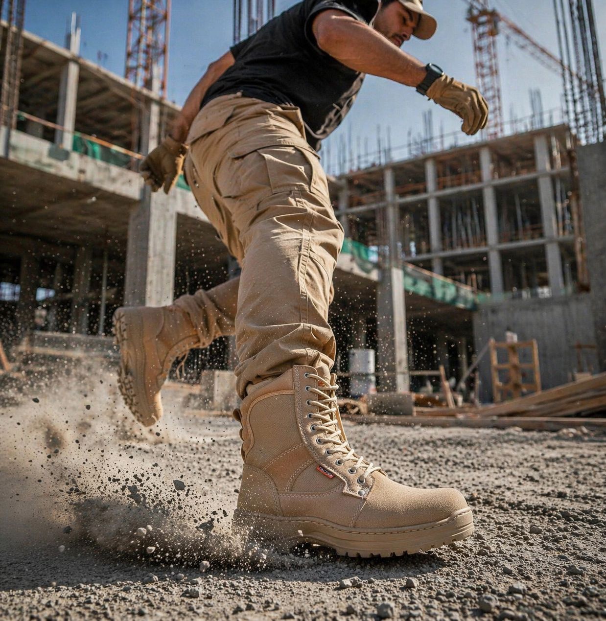 Bota táctica de piel Trébol Con Punta De Acero Negra y Arena