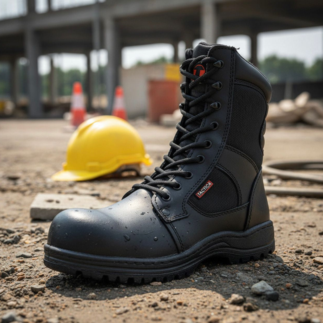 Bota táctica de piel Trébol Con Punta De Acero Negra y Arena