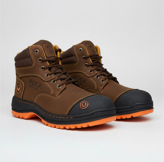 Bota Industrial Rock Hander De Piel Cafe Oscuro Con Casco Acero 1013