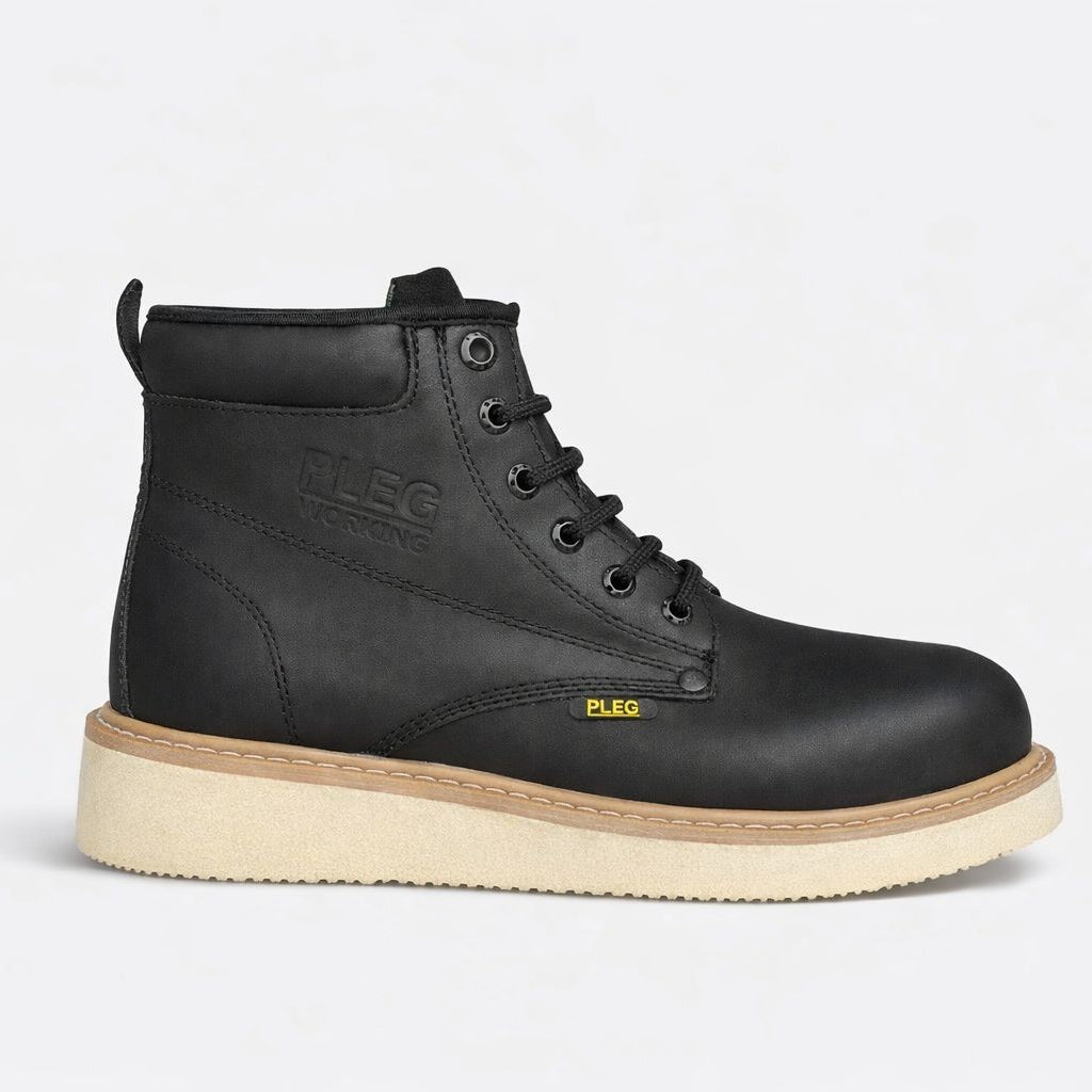 Bota de Trabajo Pleg Working Negra | Suela Hule Cocida Mil Rayas | FIORELLA MX