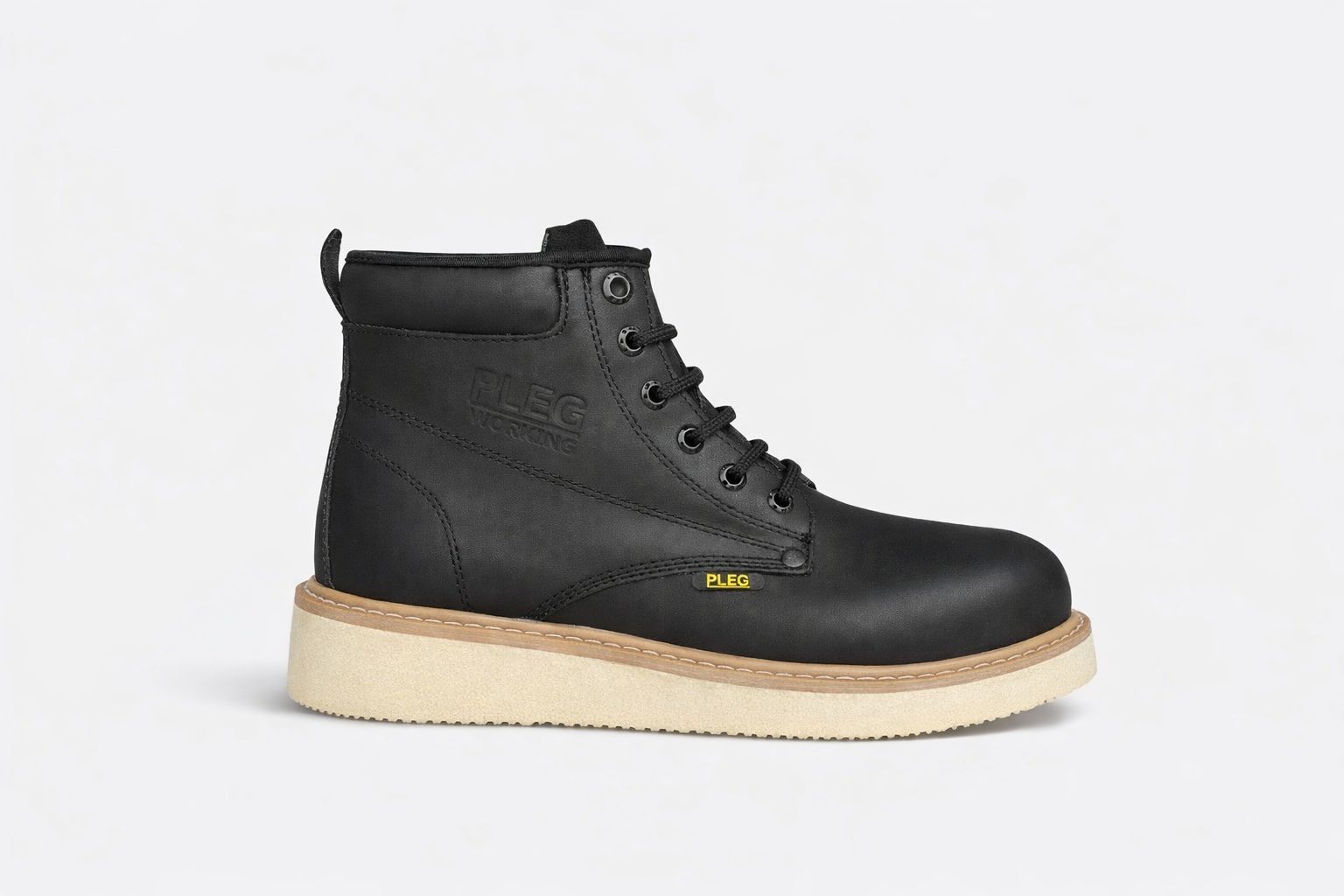 Bota de Trabajo Pleg Working Negra | Suela Hule Cocida Mil Rayas | FIORELLA MX