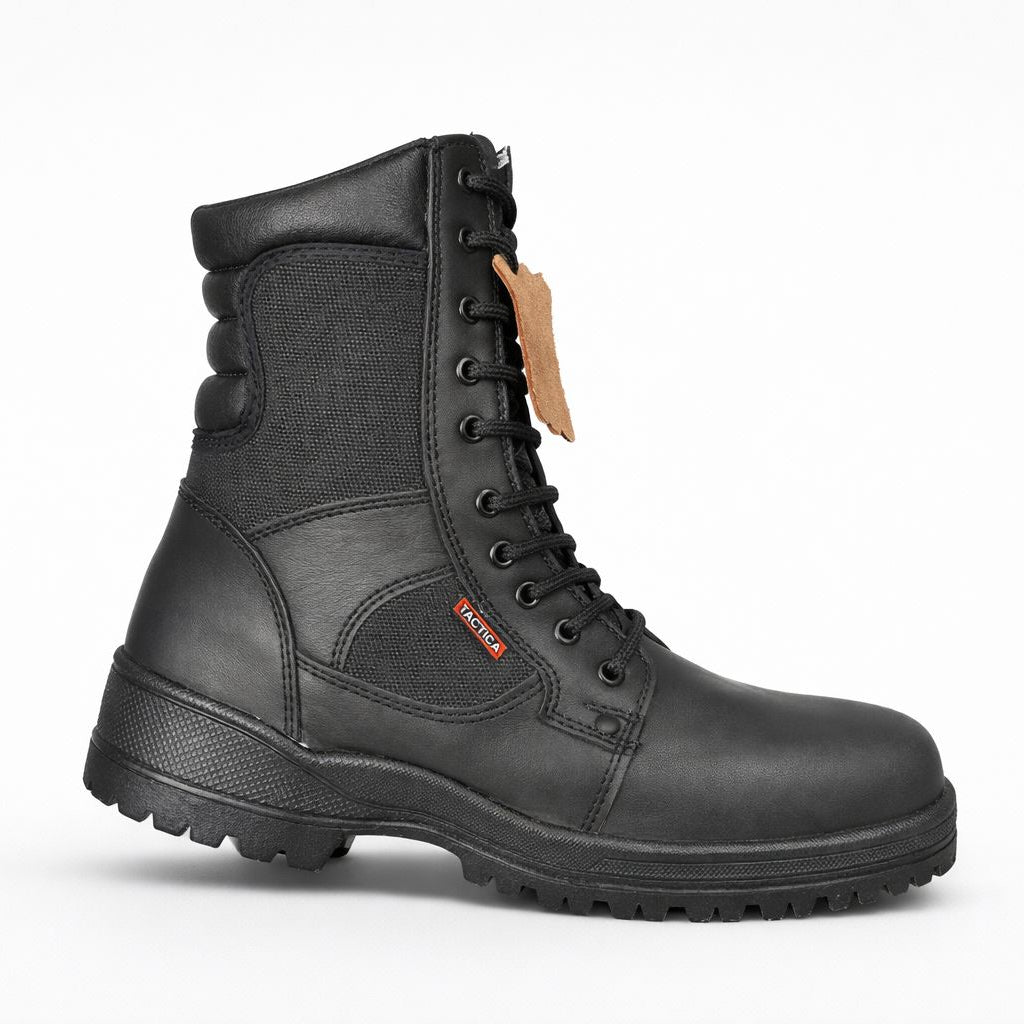Bota táctica de piel Trébol Con Punta De Acero Negra y Arena