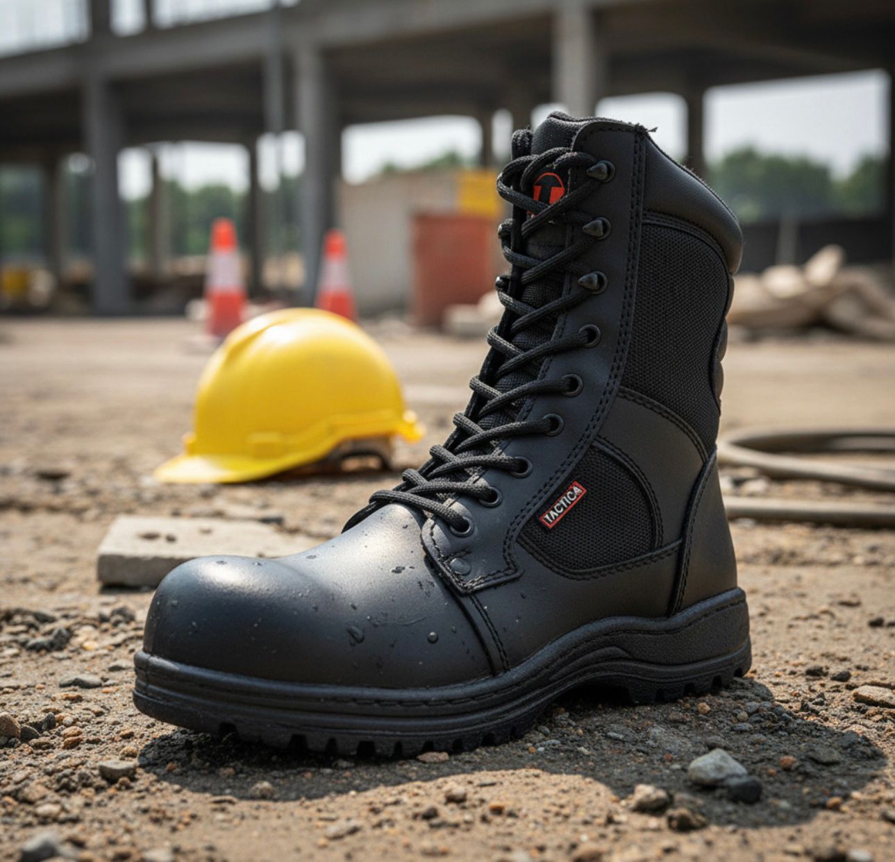 Bota táctica de piel Trébol Con Punta De Acero Negra y Arena